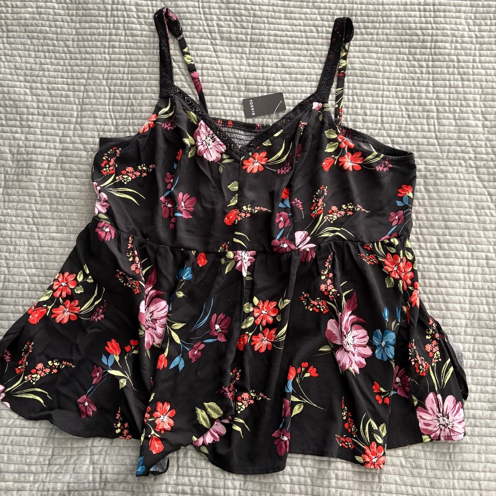 Torrid Peplum Lace Trim Party Floral Tank 3X